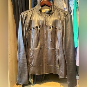 Michael Kors Soft Brown Leather Zippered Jacket